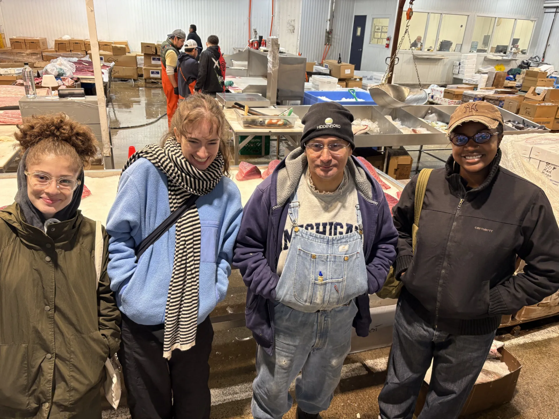 CSI alumni with Angelo from the Blue Ribbon Fish Co. at Fulton Fish Market, Hunts Point.